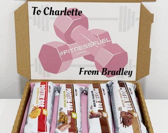 Personalised Gifts for Gym Lovers, Protein Bars Gift Box, Birthday Gift for Her, Gym Protein Letterbox Gift, Protein Snacks, Fitness Gifts