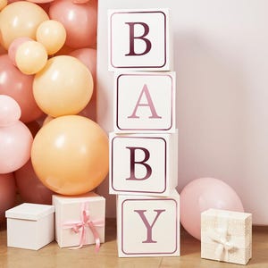 Bloques de bebé rosados, decoraciones para baby shower de niña, bloques para baby shower, decoración para revelar el género, fondo fotográfico para baby shower, cajas para bebé, accesorios fotográficos