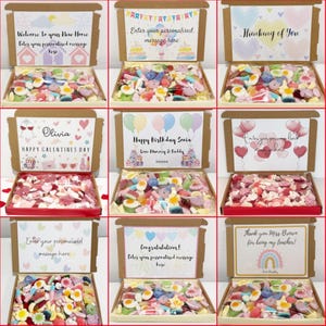 Caixa de doces personalizada, cesta de presentes retrô com doces variados para entrega pelo correio, 450g