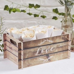 Wooden Effect Cardboard Crate, Wedding Confetti Cones Holder, Wedding Table Centrepiece, Rustic Wedding Decorations, Wedding Crate Card Box