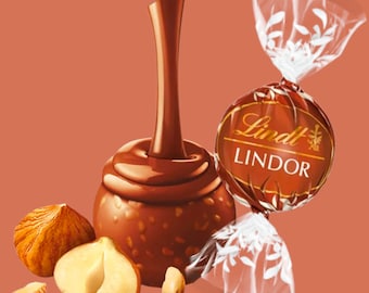 Trufas de chocolate con leche y avellanas Lindt, Regalos de chocolate Lindt, Cesta de chocolate Lindt, Bodas, Chocolate navideño Lindt, Regalos para despedidas de soltera