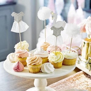 12 Swan Cupcake Toppers, Swan Birthday Cup Cake Toppers, Swan Theme Baby Shower Cupcake Picks, Swan Party Supplies, Swan Cake Decorations