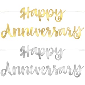 Happy Anniversary Banner, Happy Anniversary Signs, Gold Silver Anniversary Party Decorations, Wedding Anniversary Decor, Anniversary Bunting