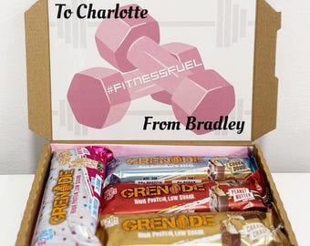 Personalised Protein Box, Protein Bars Gift, Fitness Lovers Gift, Gym Protein Letterbox Gift, Gym Gift for Her, Birthday Gift Box, Gym Lover