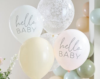 5 Pastel Baby Shower Balloons, Hello Baby Shower Decorations, Neutral Baby Shower Party Balloons, Gender Reveal Decor, New Baby Party Decor