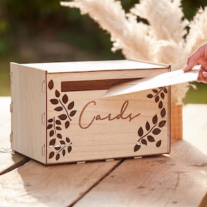 Caja de madera para tarjetas de boda, alternativa al libro de visitas para bodas, decoraciones rústicas para bodas, caja de pozo de los deseos para bodas, buzón para correos para bodas, caja de madera