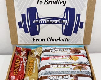 Personalised Protein Bars Gift Box, Protein Bar Box, Fitness Lover Gifts for Him, Gym Gift, Gym Protein Letterbox Gift, Protein Snacks Box