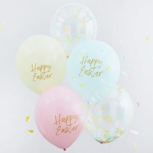 5 Pastel Happy Easter Balloons, Easter Party Decorations, Easter Balloon Backdrop, Easter Egg Hunt, Easter Bunny Decorations, Party Balloons