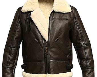 Men's B3 Bomber Aviator Shearling Sheepskin Leather Winter Jacket