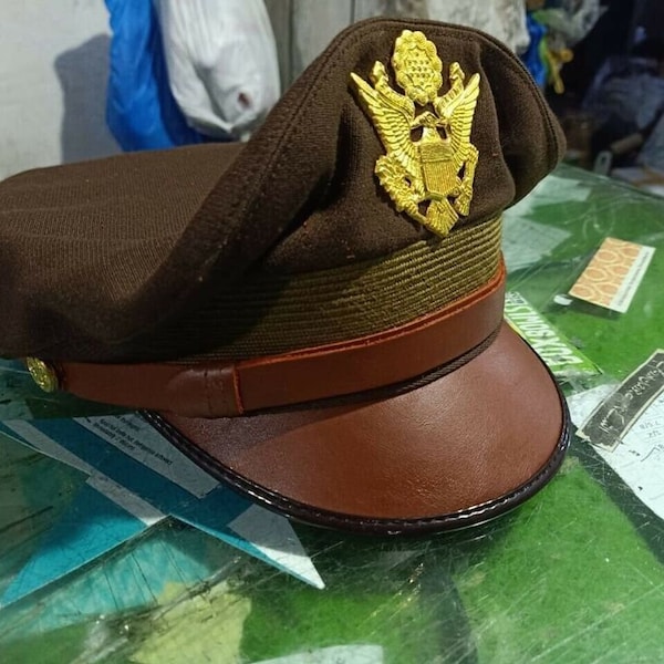 WW2 US Army Air corps officiers militaires pilotes OD visière concasseur chapeau casquette (livraison gratuite)