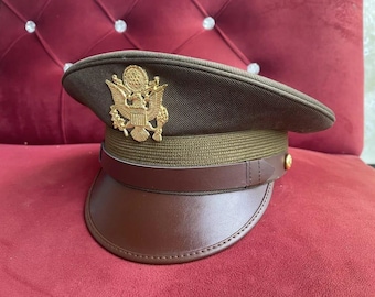 WW2 USAAF US ARMY Officers Uniform Visor Hat Crusher Style Cap All Sizes New Condition (Free Shipping)