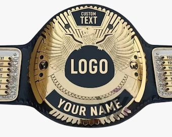 CUSTOM NAME and Logo Championship Belt Brass Plates Adult Size Cow Leather (Brass Plates)
