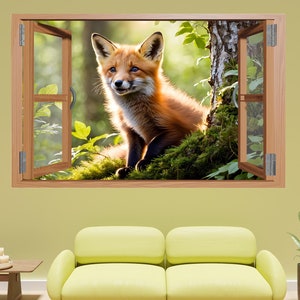 Rotfuchs Wandtattoo - Realistische Tier Wandtattoo | Selbstklebende, entfernbare Wandkunst für Kinderzimmer, Bürodekor 1292