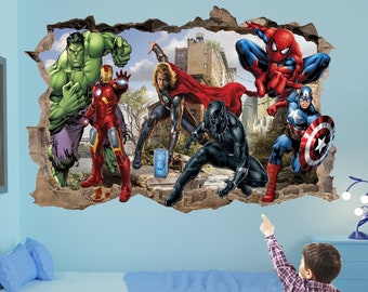 Extra Big Avengers Vinyl Wall Sticker Hero Spiderman Black Panther Boys Bedroom Decor 1152