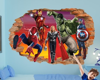 Sticker Mural Art Sticker Mural Avengers Impression Numérique Super-Héros Spiderman Thor Affiche Garçons Chambre 1123