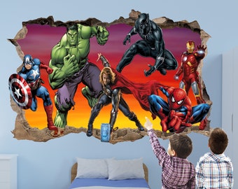 Superheroes Avengers Vinyl Wall Sticker Hero Spiderman Black Panther Boys Bedroom Decor 1153
