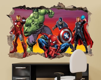 Superhelden Muurstickers Spiderman Hulk Avengers Decal Mural Poster Kids Boys Room Decor 1111