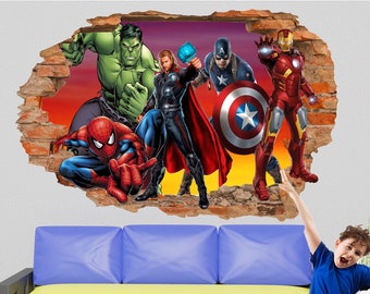 Superheroes Avengers Wall Stickers Spiderman Hulk Thor Decal Mural Poster Kids Boys Room Decor 1115