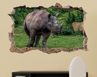 Nashorn Wandaufkleber Wildlife Afrika Wandbild Kunst Poster Aufkleber Kinderzimmer Büro Kinderzimmer Dekor 1142