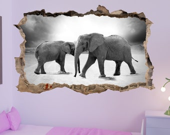 Adhesivo de pared con elefantes, arte mural de vida salvaje de África, póster, calcomanía para habitación de niños, oficina, guardería, decoración 1137