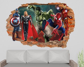 Avengers digitale print grote vinyl muursticker superheld Spiderman Thor jongens slaapkamer 1124