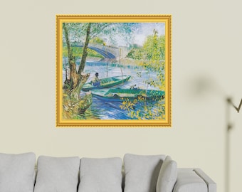 Van Gogh Angeln im Frühling Wandaufkleber 3D Goldener Rahmeneffekt Aufkleber Wandbild Poster Raumdekor 1177