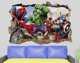Avengers Wall Stickers Thor Spiderman Hulk Ironman Superhero Decal Mural Poster Decor 1107