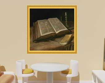 Sticker mural Van Gogh nature morte avec bible 3D effet cadre doré sticker mural affiche décor de chambre 1176