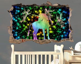 Unicorn Fairies Stars Rainbow Wall Sticker Decal Mural Poster Decor 751