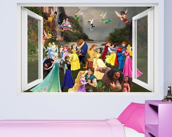Princesses Princes Personnages de dessins animés Fées Fantaisie Danse Mur Art Autocollant Décalcomanie Murale Affiche Filles Chambre Décor 1090