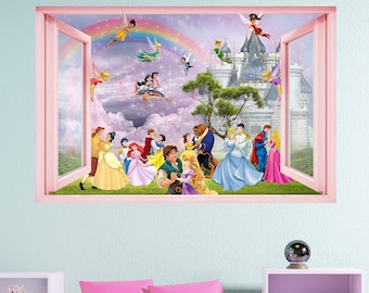 Princesse Prince Fées Château Mur Art Autocollant Sticker Mural Affiche Filles Chambre Décor 1052