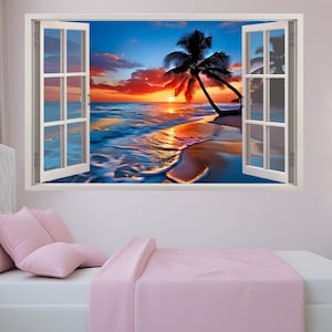 Holiday Sunset Tropical Beach Decal Mural Self-adhesive Wall Sticker Poster Bedroom Nursery  Home Decor 1242