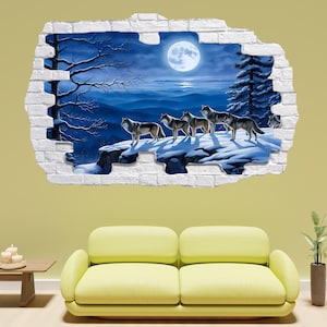 Pack of Wolves Full Moon Wall Sticker Mural Decal Poster Self-adhesive Picture Bedroom Nursery Office Home Decor 1263
