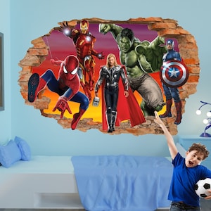 Wall Sticker Art Decal Mural Avengers Digital Print Superhero Spiderman Thor Poster Boys Bedroom 1123