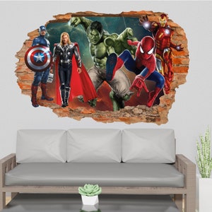 Avengers Digital Print Large Vinyl Wall Sticker Superhero Spiderman Thor Boys Bedroom 1124
