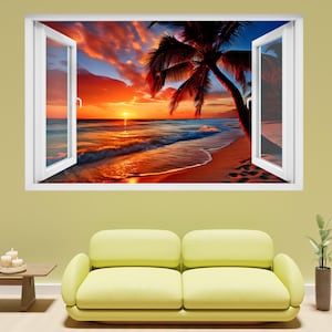 Majestic Sunset on Tropical Beach Mural Decal Self-adhesive Wall Sticker Poster Bedroom Nursery  Home Decor 1240