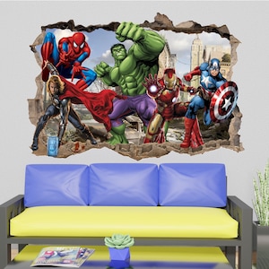 Adesivi murali Avengers Thor Spiderman Hulk Ironman Supereroe Decalcomania Murale Poster Decor 1107