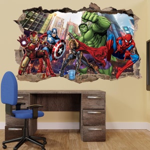 Super-héros Avengers Sticker Mural Thor Spiderman Hulk Ironman Sticker Mural Affiche Décor 1106 image 1