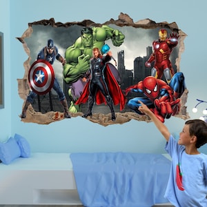 Super Wall Stickers Heroes Spiderman Hulk Avengers Decal Mural Poster Kids Boys Room Decor 1112