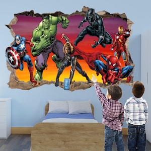 Superheroes Avengers Vinyl Wall Sticker Hero Spiderman Black Panther Boys Bedroom Decor 1153