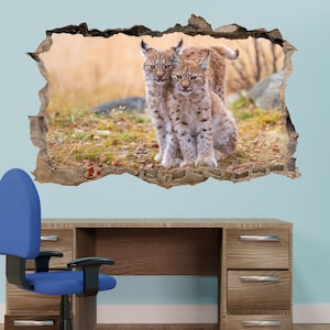 Adorable Lynx Cubs Wall Sticker Wildlife Africa Mural Art Poster Decal Kids Room Office Nursery Decor 1141