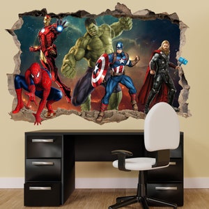 Wall Stickers Avengers Decal Mural Spiderman Hulk Thor Iron-man Poster Kids Boys Room Decor 1116