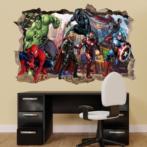 Superheroes Theme Avengers Vinyl Wall Sticker Falcon Spiderman Hulk Thor Boys Bedroom Decor 1154
