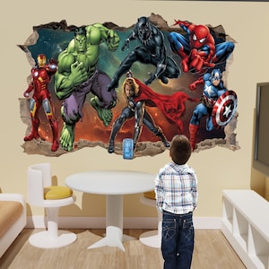 Superhero Avengers Vinyl Wall Sticker Hero Spiderman Hulk Boys Bedroom Decor 1151