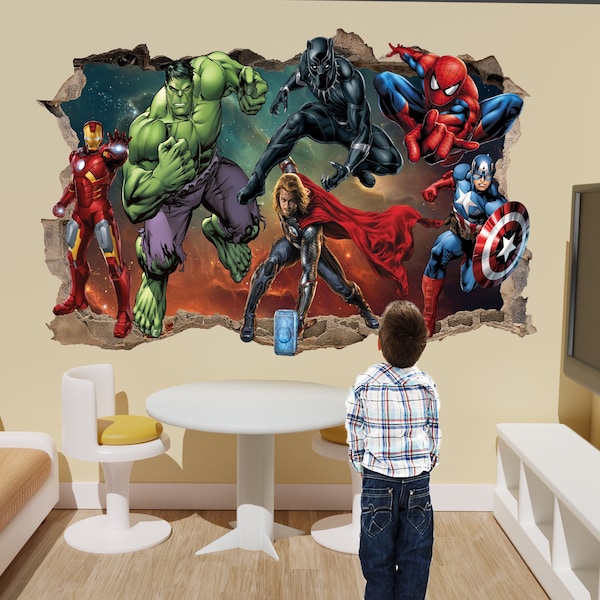 Super-héros Avengers vinyle autocollant mural héros Spiderman Hulk garçons chambre décor 1151