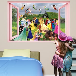 Princesses, princes, personnages de dessins animés, fées, art mural fantastique, autocollant, décalcomanie, affiche murale, décoration de chambre de filles, 1088