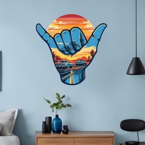 Naklejka ścienna Shaka Sign Retro Cars Naklejka ścienna Plakat samoprzylepny Zdejmowany Wystrój pokoju, domu, biura 1301