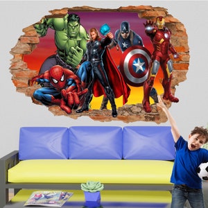 Superheroes Avengers Wall Stickers Spiderman Hulk Thor Decal Mural Poster Kids Boys Room Decor 1115