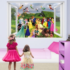 Princesses célèbres, princes, personnages de dessins animés, fées, art mural fantastique, autocollant, décalcomanie, affiche murale, décoration de chambre de filles, 1091