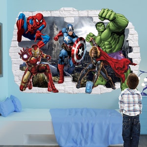 Superheroes Wall Stickers Spiderman Hulk Ironman Avengers Decal Mural Poster Room Decor 1110